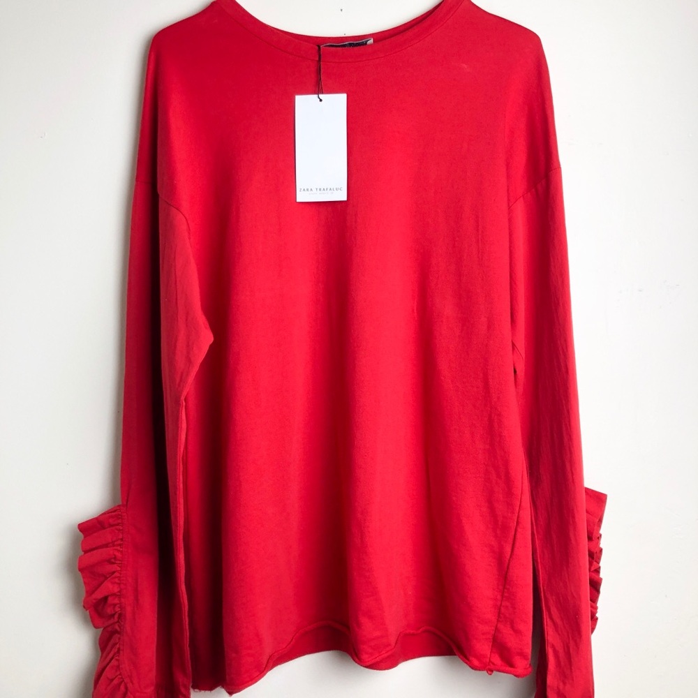 NWT- Zara Red Ruffle Sleeved Top